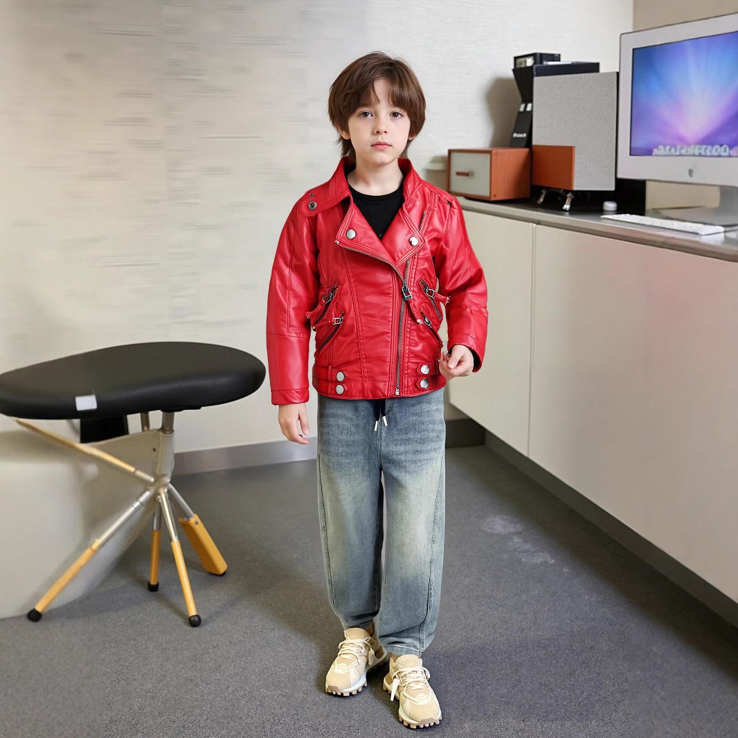 Veste en cuir Pu pour garçons  - Streetwear Brand Red Logo avis et prix